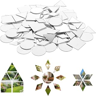 120 Pcs Small Mirrors for Crafts, 4 Shapes Mirror Mosaic Tile, Adhesive Mini Mirror Bulk for DIY Crafts Home Wall Art Disco Balls Craft (1 Inch)