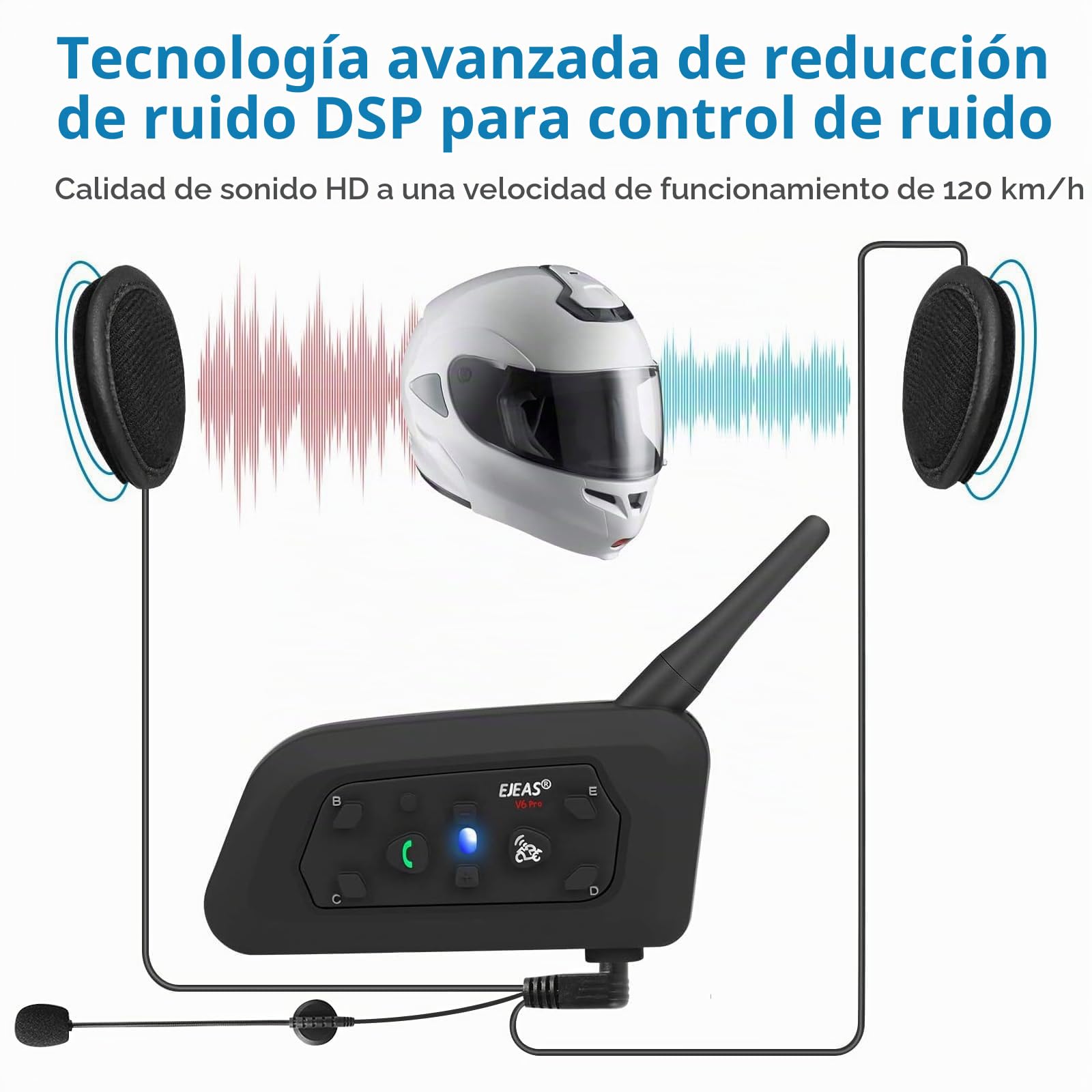 Vnetphone V6 Intercomunicador Casco Moto Bluetooth 1200m Auriculares Bluetooth para Motocicletas hasta 6 Motolistas Reducción de Ruido DSP Impermeabilidad