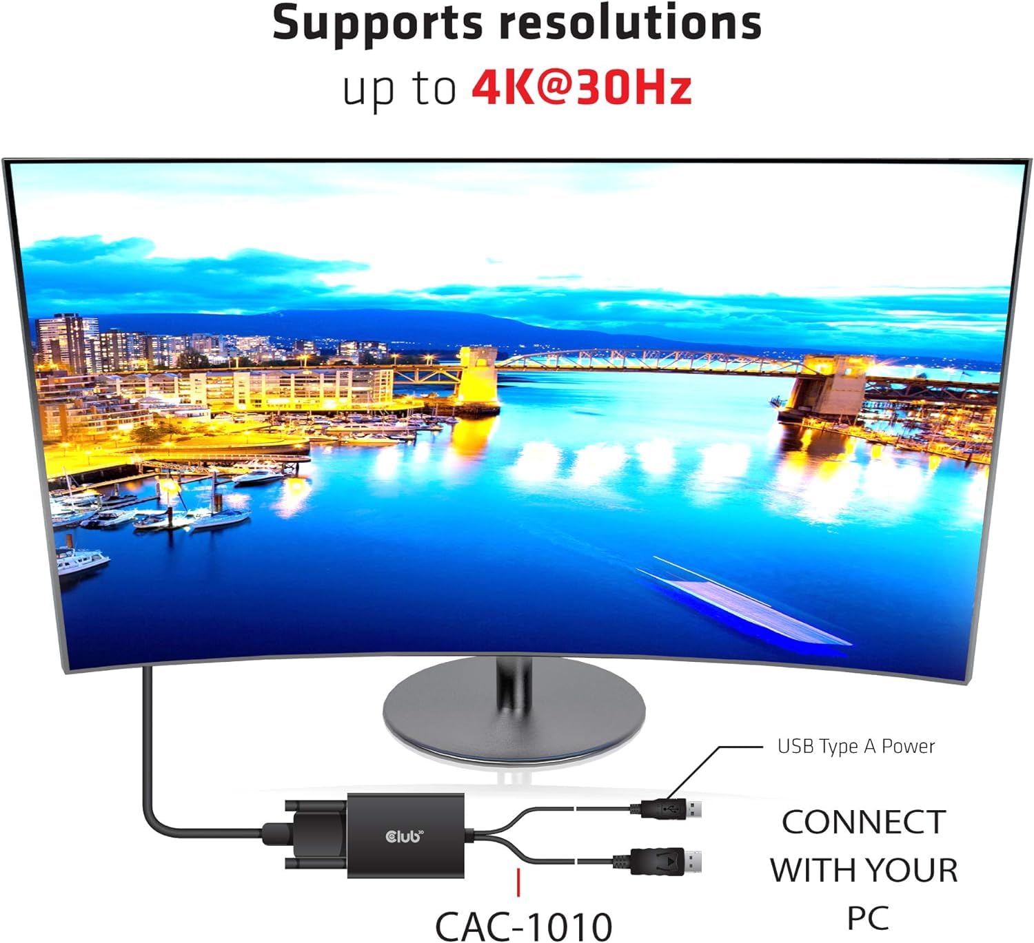 Club 3D CAC-1010 DisplayPort to DVI Dual-Link DVI-D Active Adapter for Your Monitor/Display USB A Powered 2560x1600 Resolution HDCP Supported NOT for Cinema Monitors Black