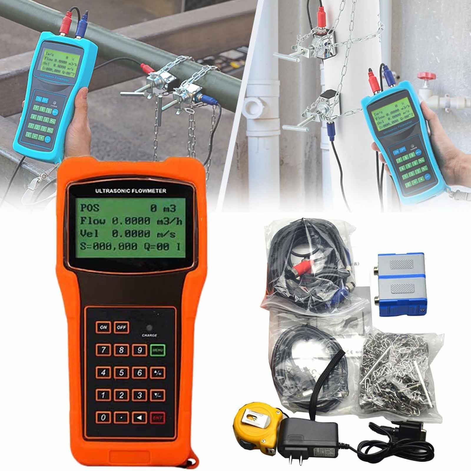 Medidor de Flujo Ultrasónico Caudalímetro Digital con Clip con Transductores para Tubería de Cobre/PVC, para Tuberías de Aguas Residuales, Río, Líquidos Químicos,DN15-100mm