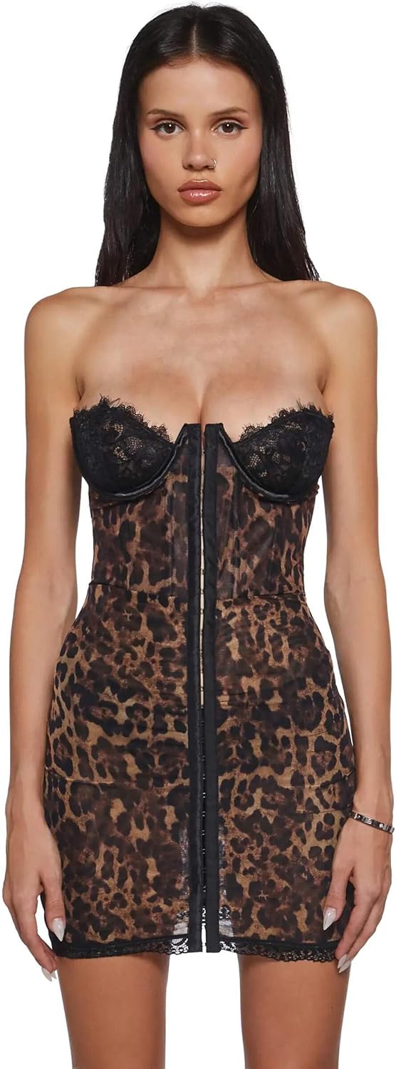Dolls Kill Captivating Gazes Slip Dress by Current Mood – Mesh with Lace Trim & Underwire Bust