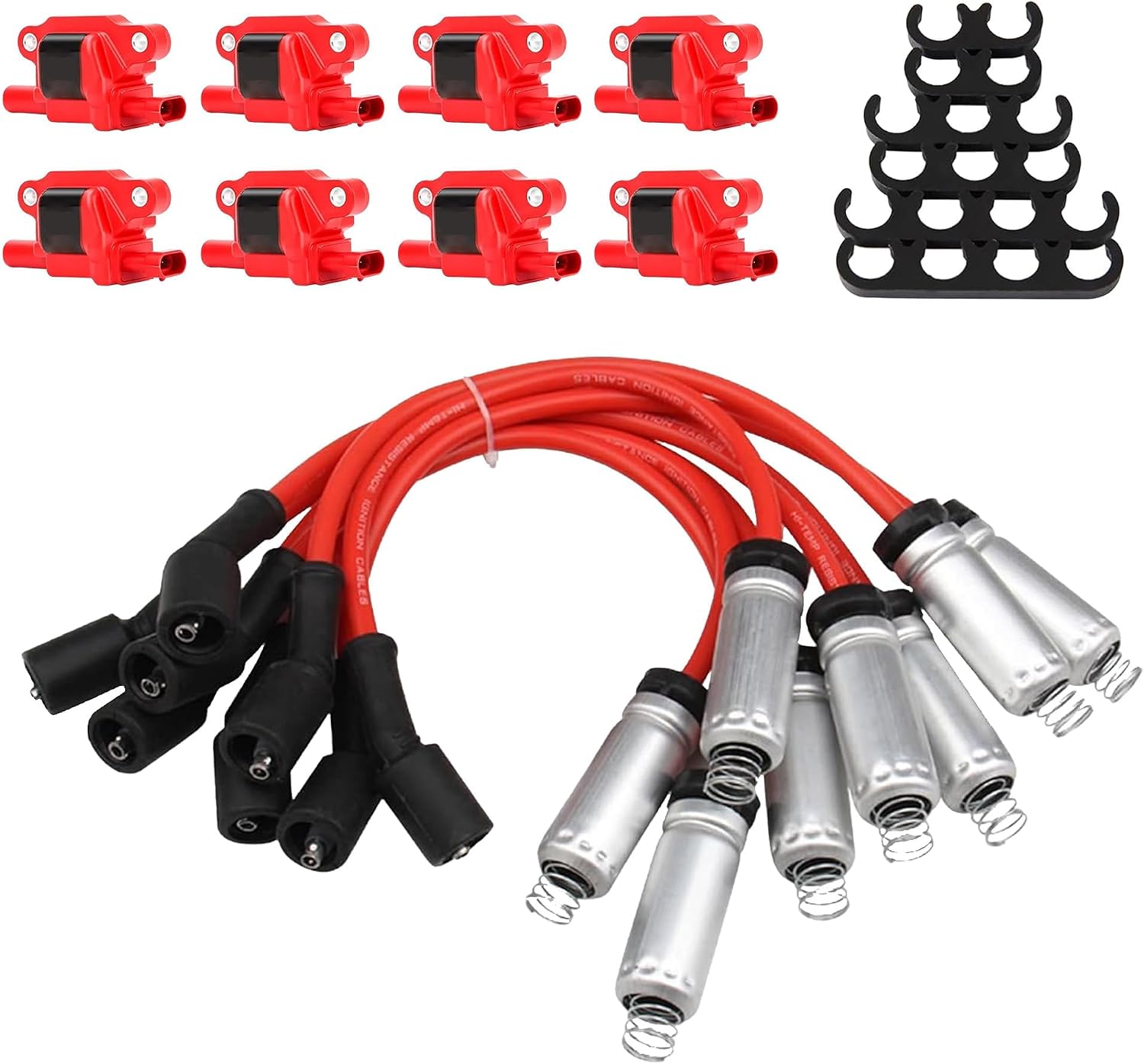 Set of 8 UF413 Square Ignition Coils with 8mm 748UU Spark Plug Wires, Compatible with Chevy Silverado 1500 GMC Pontiac G8 Grand Prix H3 Tahoe Yukon,Replacement for UF413 D510C 5C1554