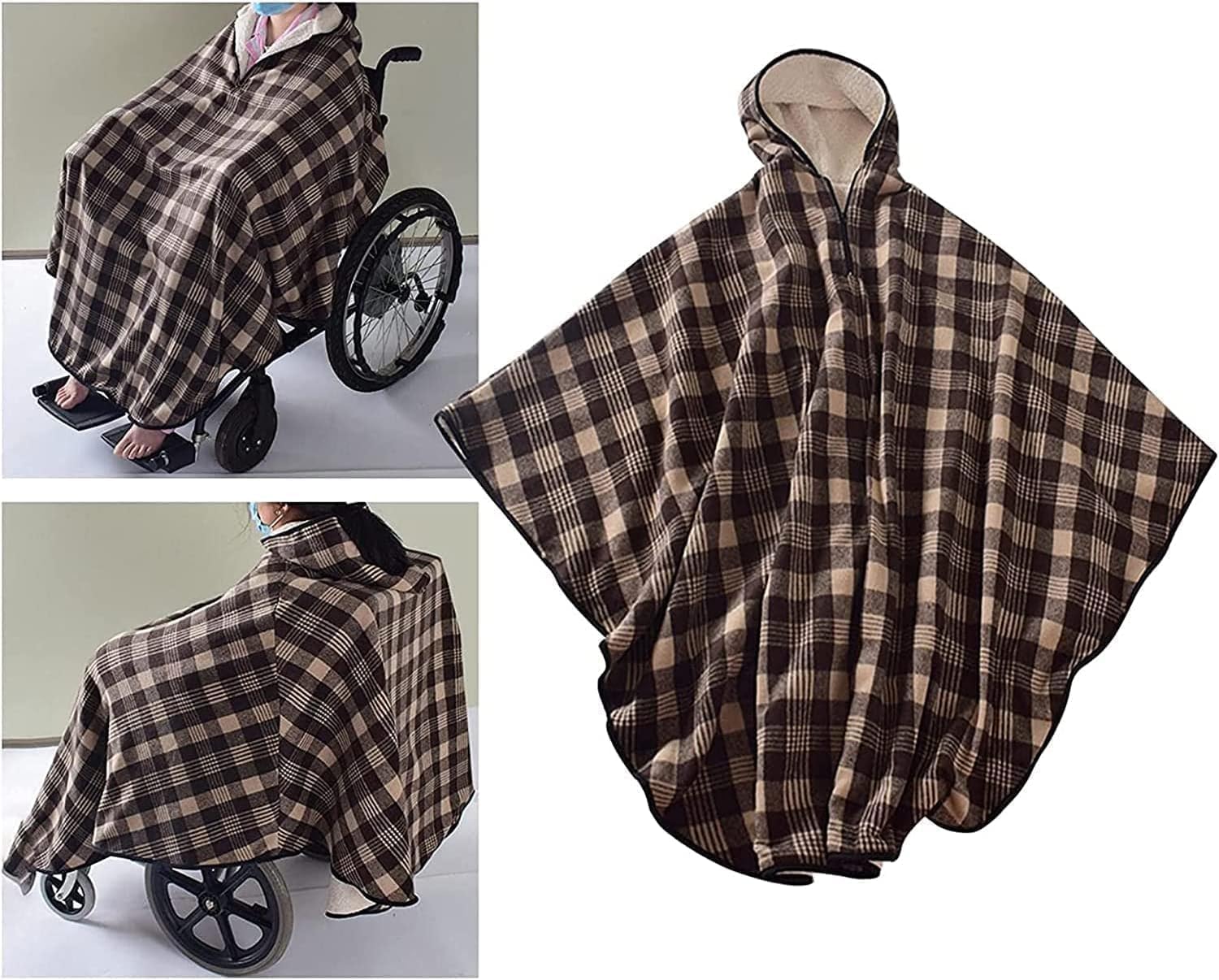 Poncho/Chal calefactable para Silla de Ruedas - Suave y cálido, Forrado de Felpa, Resistente al Viento, Accesorio Universal para el frío, Apto para sillas de Ruedas manuales y eléctricas
