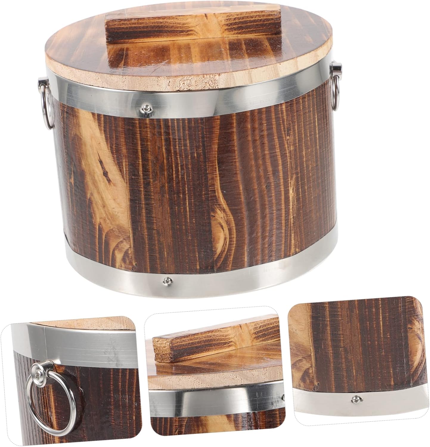 Sushi Rice Container with Lid Wood Metal Home Kitchen Bucket