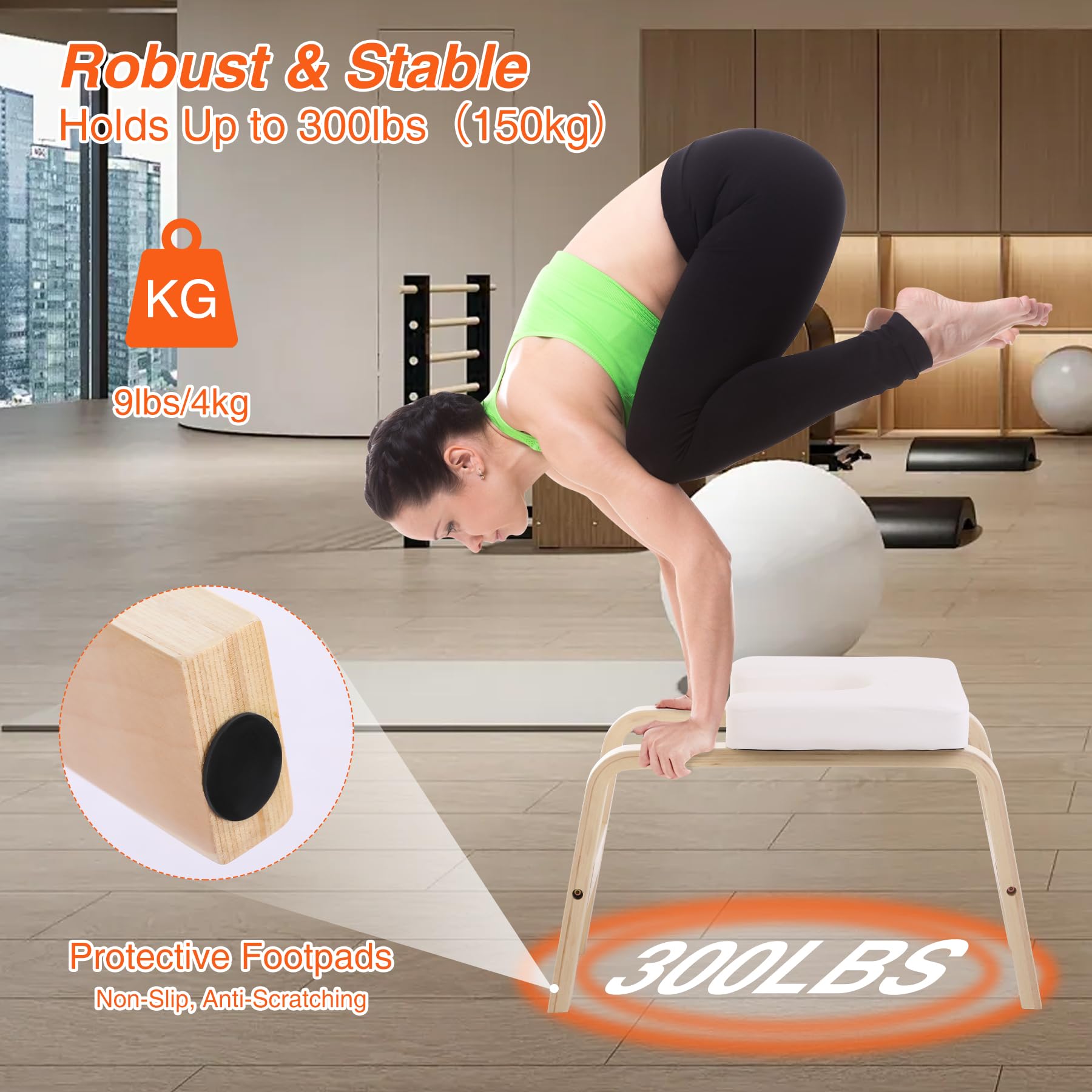 REDCAMP Sgabello da yoga, con telaio in legno e cuscinetti in poliuretano, per alleviare la fatica, equilibrio, carico 330 kg, colore: bianco