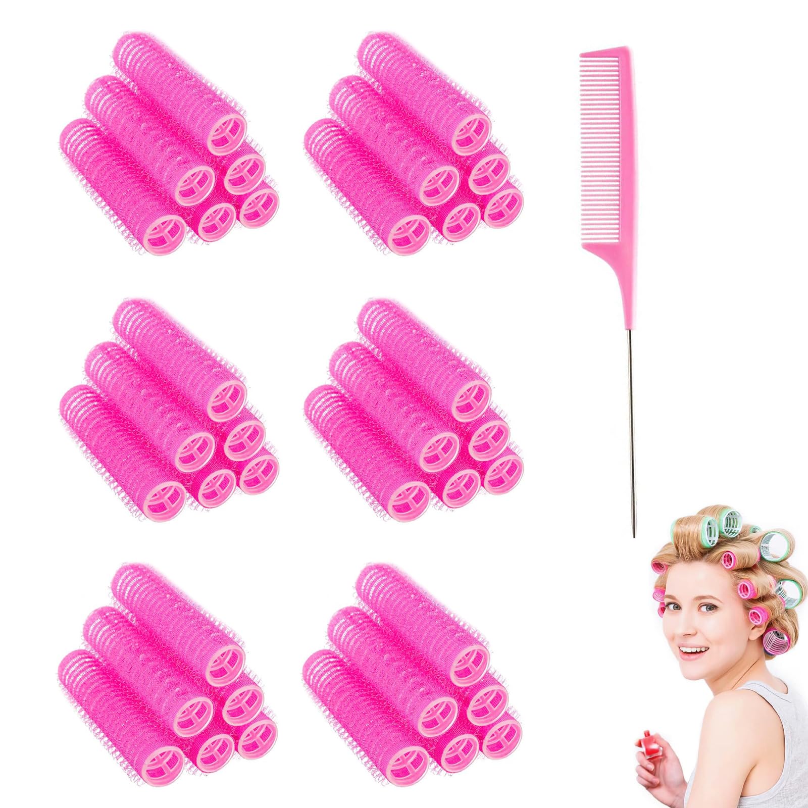 36 Bigodini Auto Presa Piccoli per Parrucchieri Salone Rulli Ventilati Parrucchiere con 1 Pettine a Coda di Ratto Strumenti per Bigodini per Parrucchieri per Donna,Colore casuale