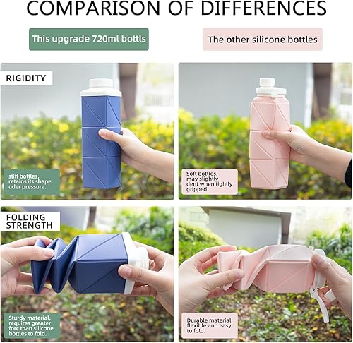 Vista 78 de Botellas de agua plegables de silicona de 20.6 onzas, plegables, a prueba de fugas, sin BPA, reutilizables, ligeras, portátiles, botellas de agua