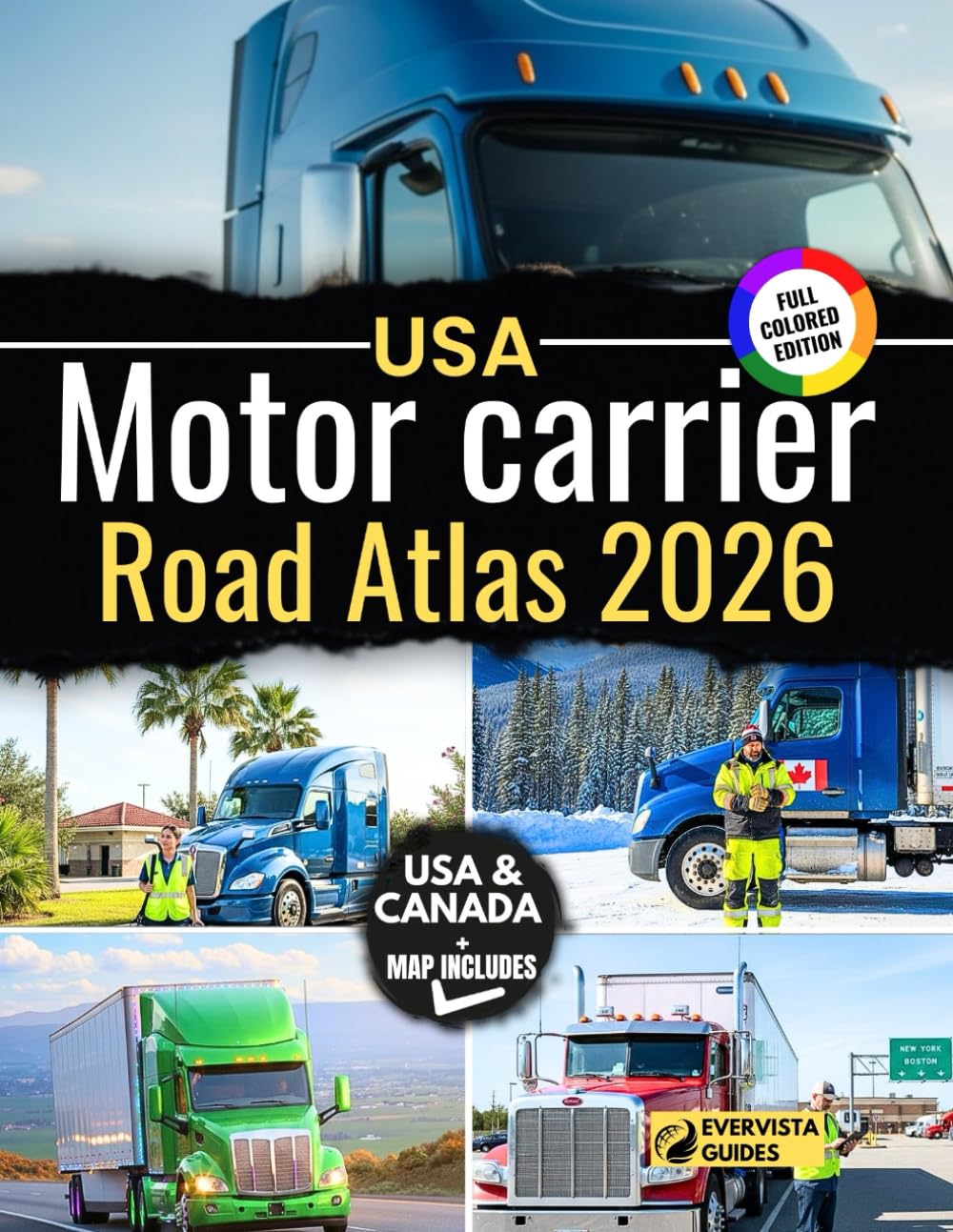 USA Motor Carrier Road Atlas 2026: Laminated, Large-Scale, Full-Color Trucker’s Atlas — DOT-Compliant Routes, Low Clearances, Weigh Stations & Permits — U.S. & Canada (2026 Edition)