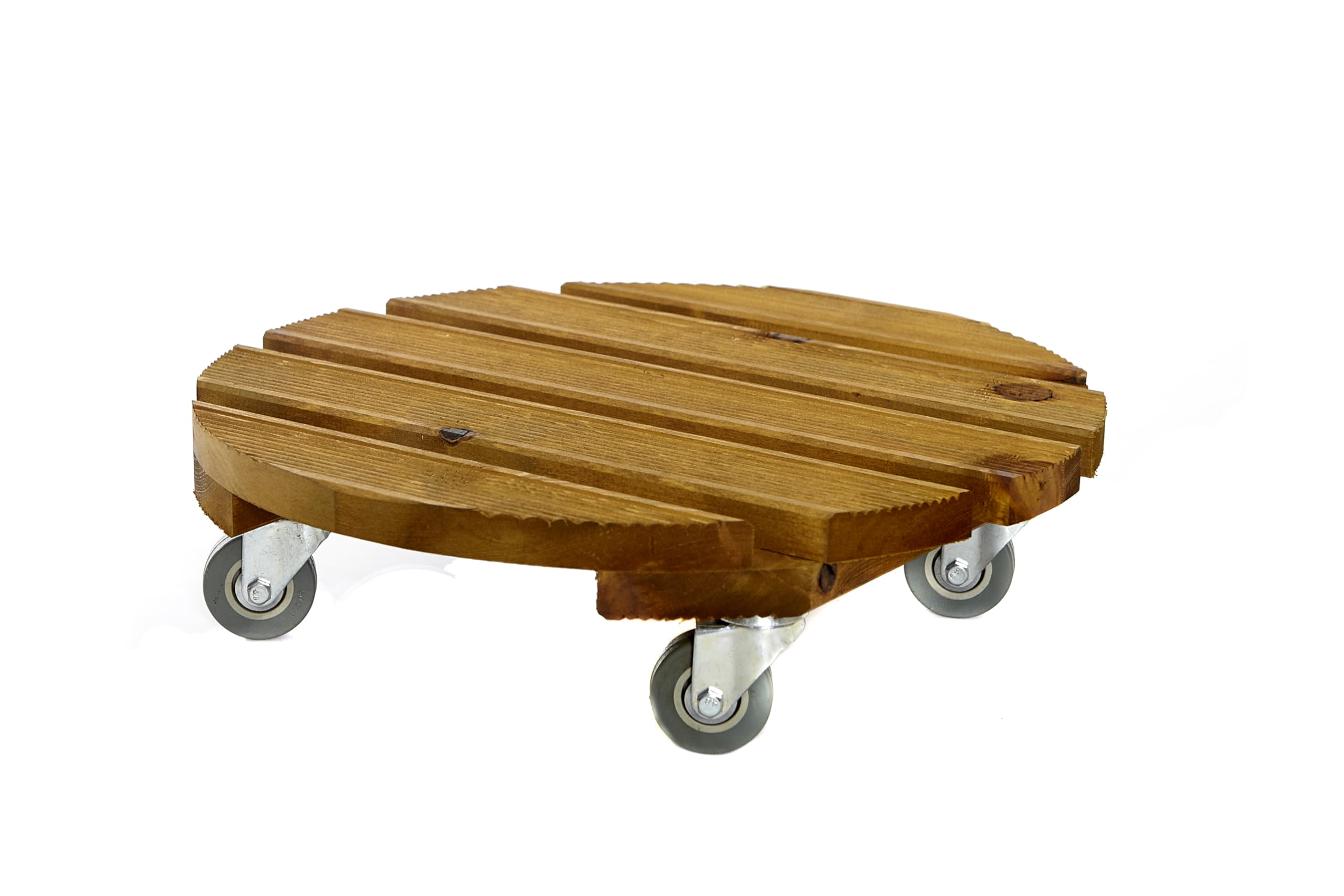 Samuel ALEXANDER Handcrafted Heavy Duty Round Traditional Wood Garden Patio Plant Flower Pot Stand Caddy Trolley on Strong Metal Castor Wheels 40cm