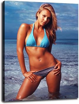 QFZMTVU Jessica Alba Wall Art Canvas Prints Room Aesthetic Poster For Home Office Decorations Gift With Framed 16"x12"