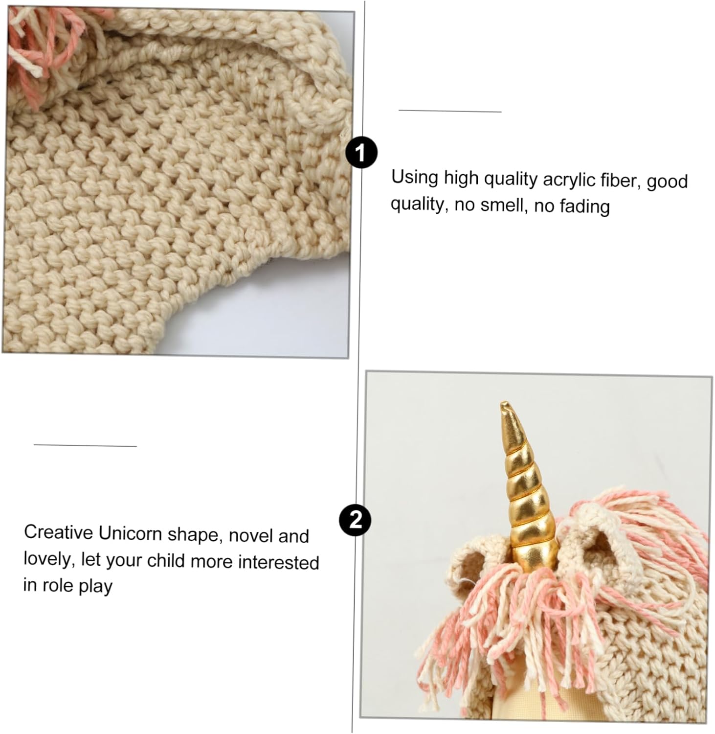 BESPORTBLE Child Unicorn Hat Scarf Set Soft Acrylic Knit Winter Hat Ear Warmer for Boys Girls Golden
