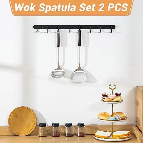 Miniatura 2 de FJNATINH Espátula y cucharón Juego de 2 herramientas Wok Cucharón universal para wok y espátula Utensilios de cocina de acero inoxidable