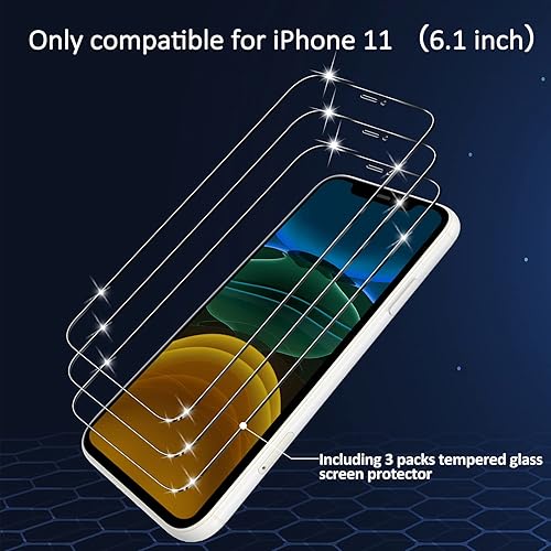 Miniatura 5 de YMHML Paquete de 3 protectores de pantalla para iPhone 11 de 6.1 pulgadas, grado militar inastillable Película de vidrio templado HD sin burbujas,