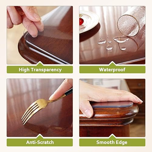 Miniatura 2 de Clear Table Cover Protector, 1.5mm Thick Waterproof, PVC Tablecloth Cover, Heat Resistance Table Cover Pad Mat, for Coffee Table, Dining Room Table,