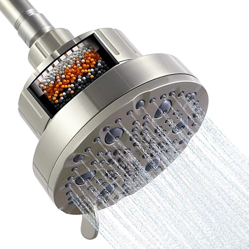 OFFO Cabezal de ducha filtrado, cabezal de filtro de ducha de 20 etapas para agua dura con modo de pausa, cabezal de ducha de alta presión de 9