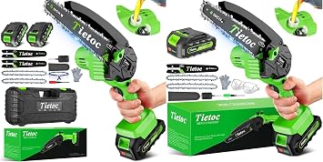 tietoc Mini Chainsaw 6 Inches Cordless, Includes chainsaw with 1 battery and 2 chains and chainsaw with 2 batteries and 2 chainsaws