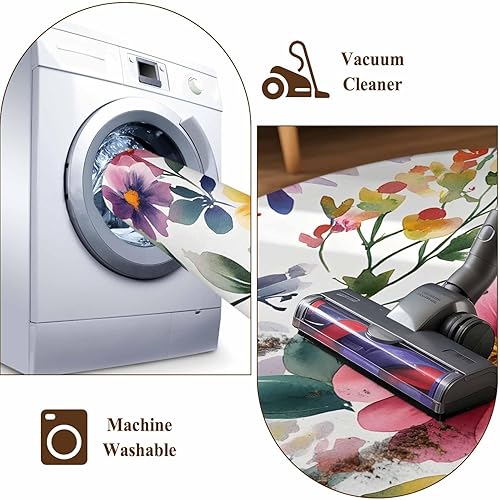 Miniatura 8 de 2x6 Kitchen Runner Rug, Retro Flower Non-Skid Rubber Backing Large Rectangle Rugs - Living Room Bedroom Home Office, Boho Country Floral Leaf Plant