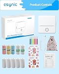eSynic Portable Mini Sticker Printer-1200mAh Rechargeable Battery-Bluetooth Mini Printer-Lnkless Printing-Smart App Control-5 Roll Adhesive & 5 Thermal Paper-6*Color Pen-for DIY/Photos/Study Notes