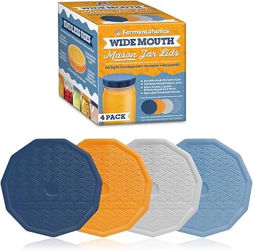 Wide Mouth Mason Jar Fermentation Lids - Turns Your Jar Into A Fermentation Vessel - Lid With Hole & Grommet For Airlock - Fits Wide Mouth Mason Jars Widemouth Mason Jar Lids