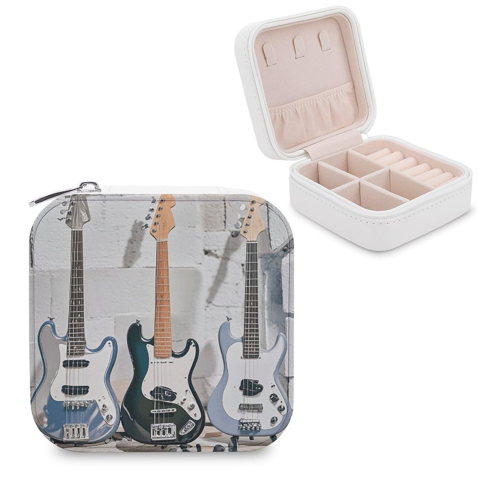 FekiLoot Guitar Bass Music Musical Instruments Jewelry Box Custom Jewelry Travel Case Pu Leather Trinket Organizer Box to Organize Ring Pendant Earring Small Portable Jewelry Storage Holder for Women