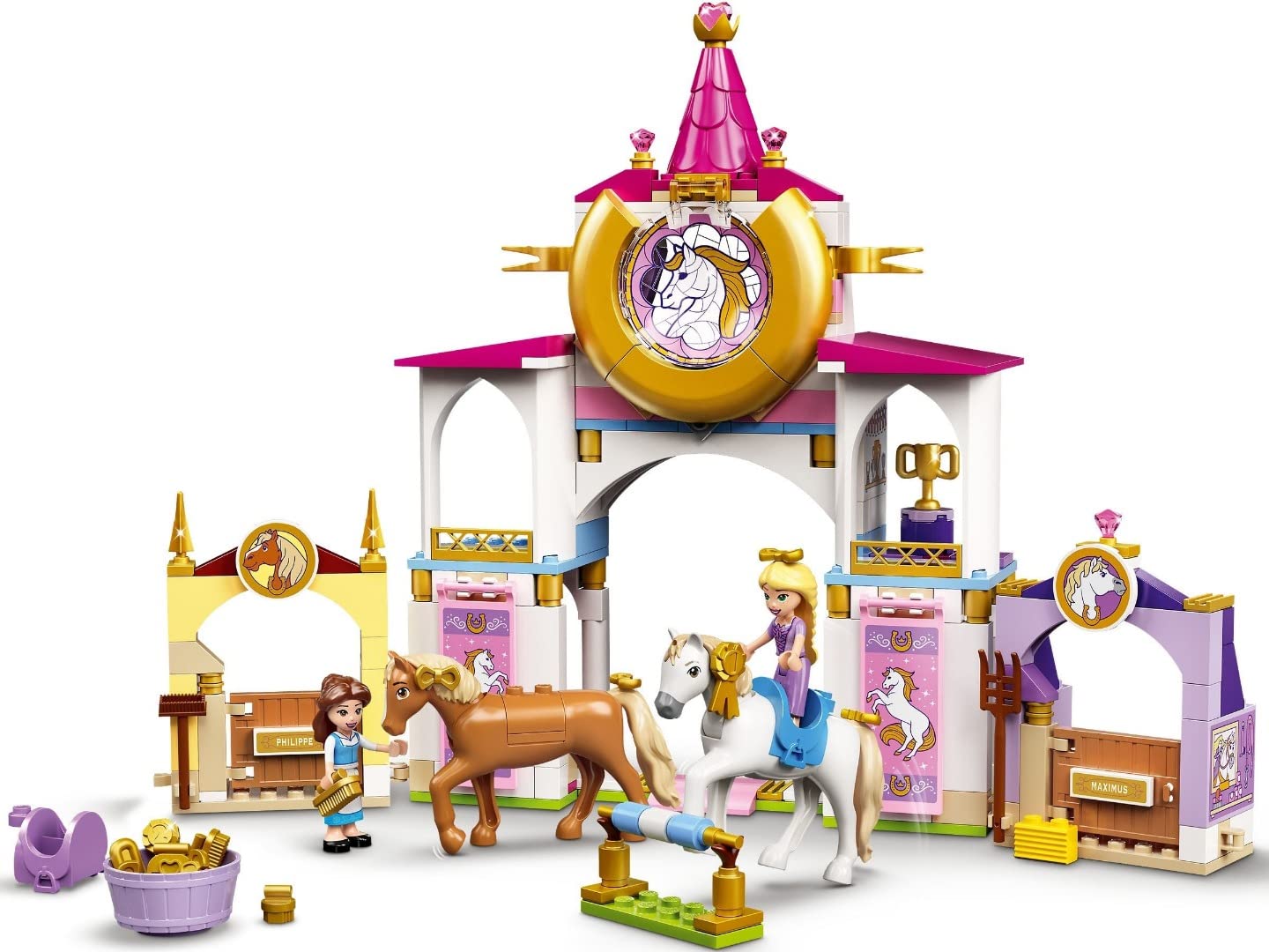 LEGO ǀ Disney 43195 Królewskie stajnie Belli i Roszpunki — świetny zestaw do pomysłowej, kreatywnej zabawy (239 elementów)