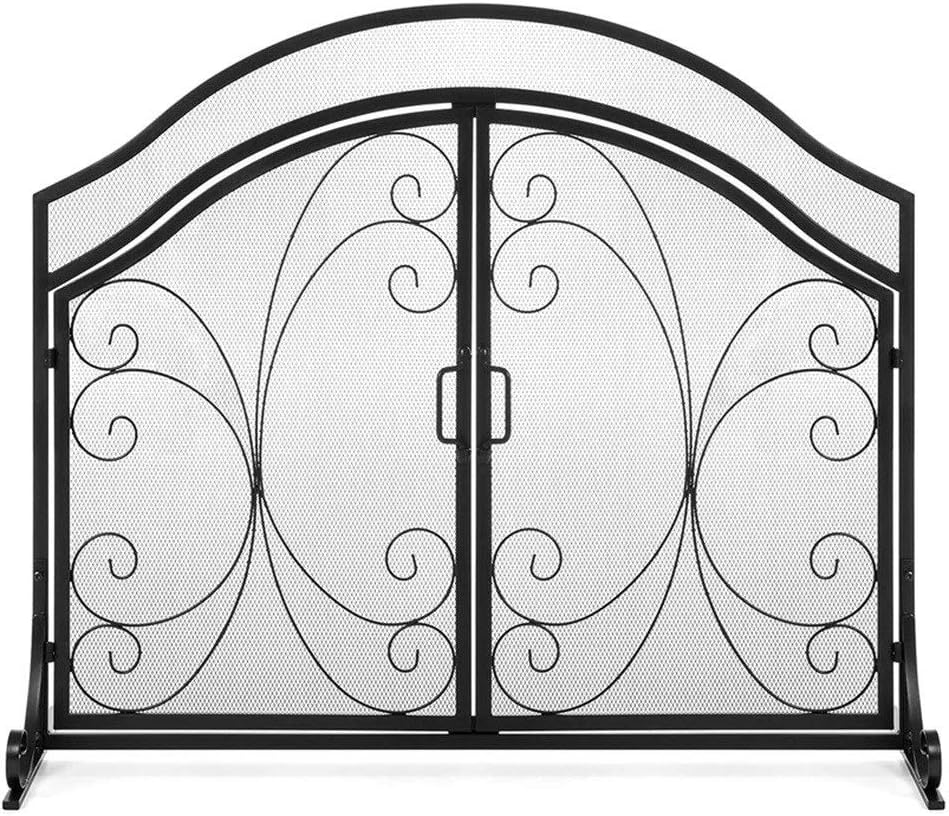 Classic Fireplace Screen Guard with Doors, Large Black Mesh Fire Guard/Stove, 33.5" Height x 39.4" Width, Ideal for Fireplaces and Home Safety
