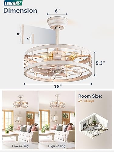 Miniatura 54 de LEDIARY Ventilador de techo enjaulado Fandelier de 20 pulgadas con luz, ventilador de techo sin aspas con control remoto, pequeñas luces de Negro y