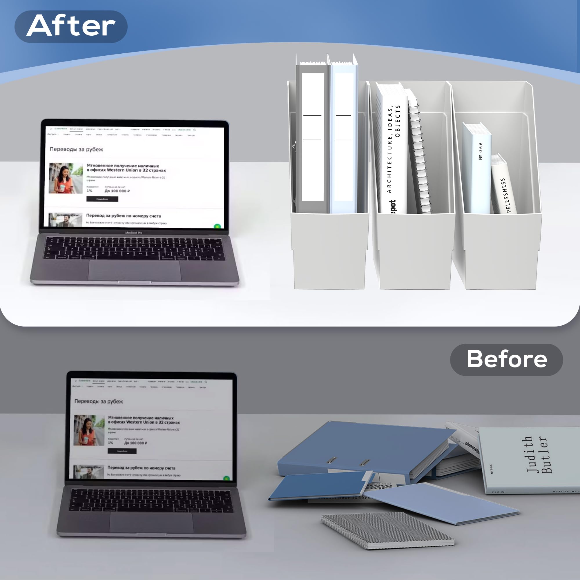 Delifox Paquete de 3 revisteros, organizador de carpetas de plástico para archivos, color gris