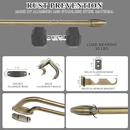 Miniatura 4 de Varillas de cortina dobles de bronce antiguo, barra de cortina de oscurecimiento de habitación para 72-144 pulgadas, barra de metal de calidad