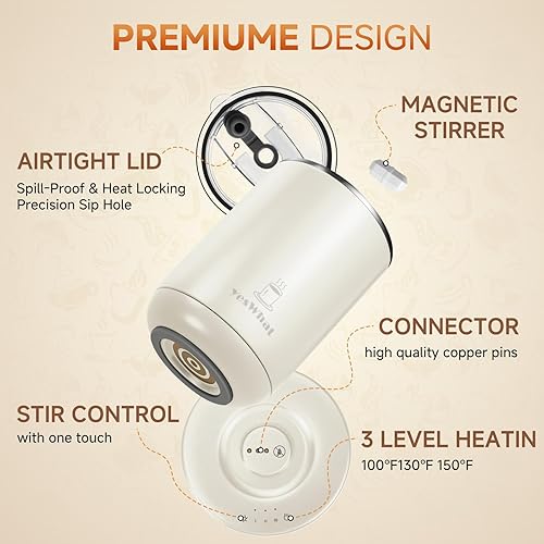 Miniatura 8 de Taza de café automática con tapa, control de temperatura inteligente, alimentada por USB, taza de café, leche y cacao, 11 onzas, calentador de tazas