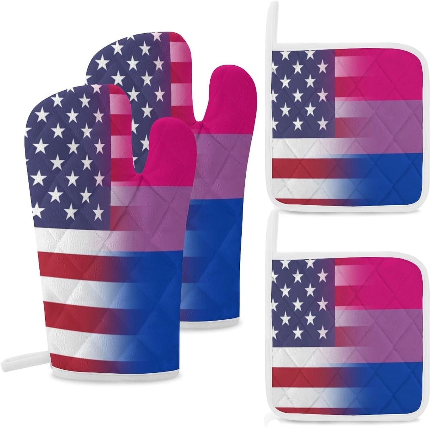 U.S.A. Bisexual Proud Flag Oven Mitts and Pot Holders 4Pcs Set Heat Resistant Cooking Mitts Hot Pads