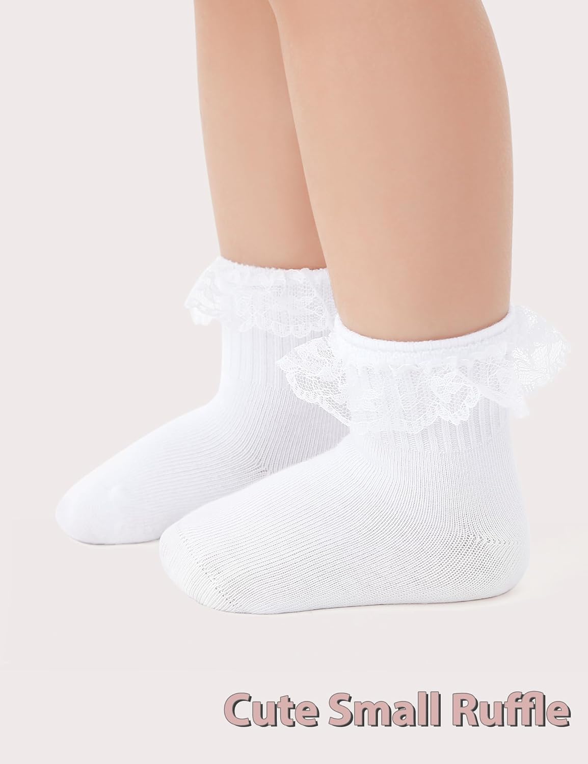 Witwot 6 Pairs Toddler Ruffle Socks Baby Girl Non Slip Socks White Sock with Grip Size 6M-5T - Image 5