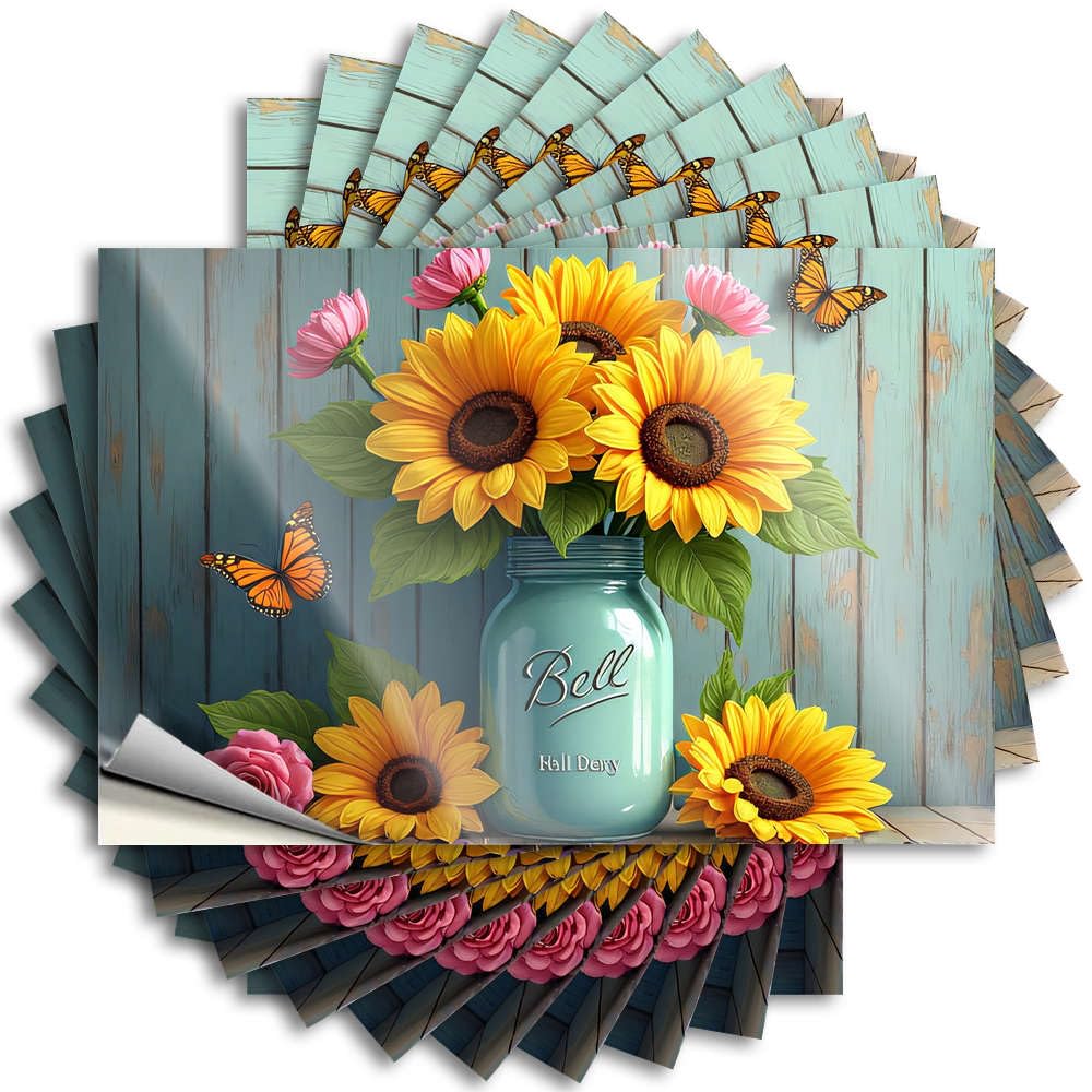 Stickers Haves Western Encouragement Bumper Sunflowers in A Blue Jar with Butterflies - Scratch Resistant Stickers(12X18CM)