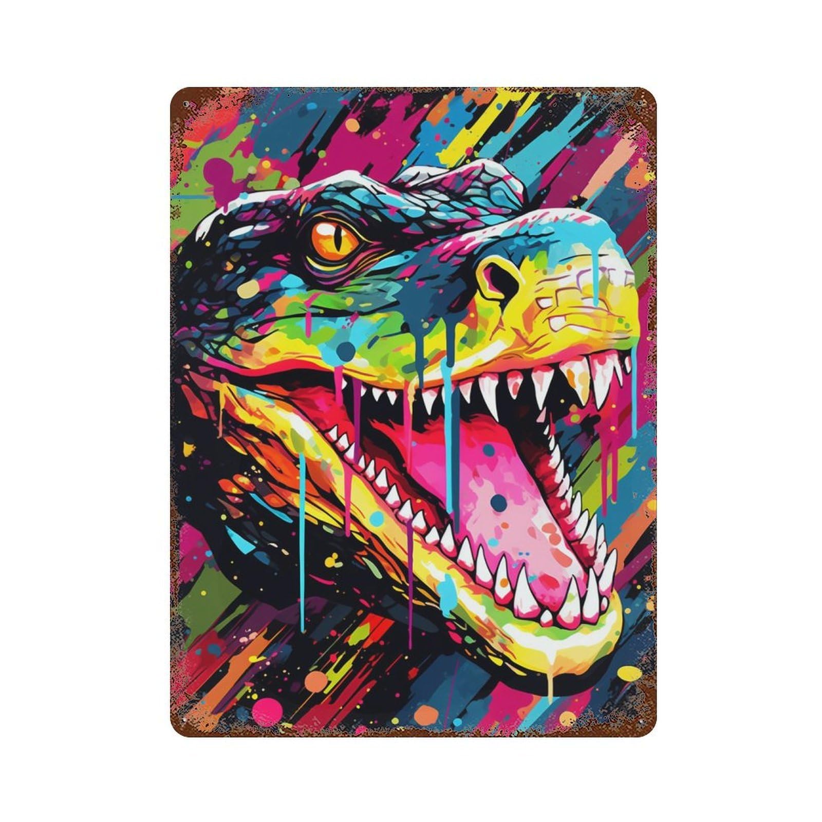 Rustic Tin Plaque Colorful Crocodile Art Print -1 15.7"x11.8", Retro Wall Decor for Shed, Workshop And Garage Wall Decor