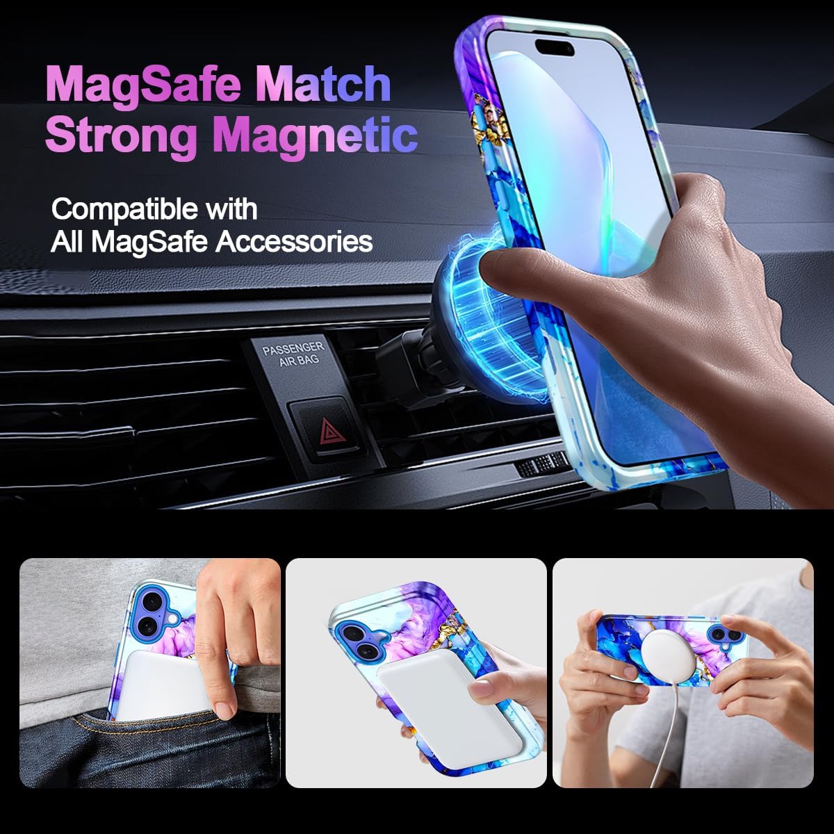 Casetego for iPhone 16 Plus Case,Compatible with MagSafe,[Military Grade Drop Test] Full Body Protection Slim Shockproof Rugged Marble Women Girls Case for iPhone 16 Plus 6.7 inch,Azure Blue - Image 9