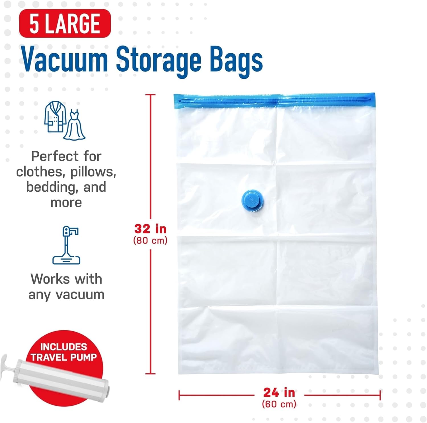 20 Pack Vacuum Storage Bags, Space Saver Compression for Comforters Sealer Clothes Hand Pump Included(5 Pack M With Pump)