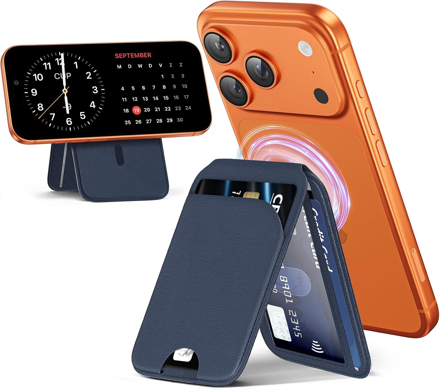 Magnetic Wallet for iPhone - Mag-Safe Wallet Lightweight Magnetic Phone Stand Adjustable Leather Card Holder for iPhone 17/16/15/14/13/12 Series, Not for Mini (Dark Blue)