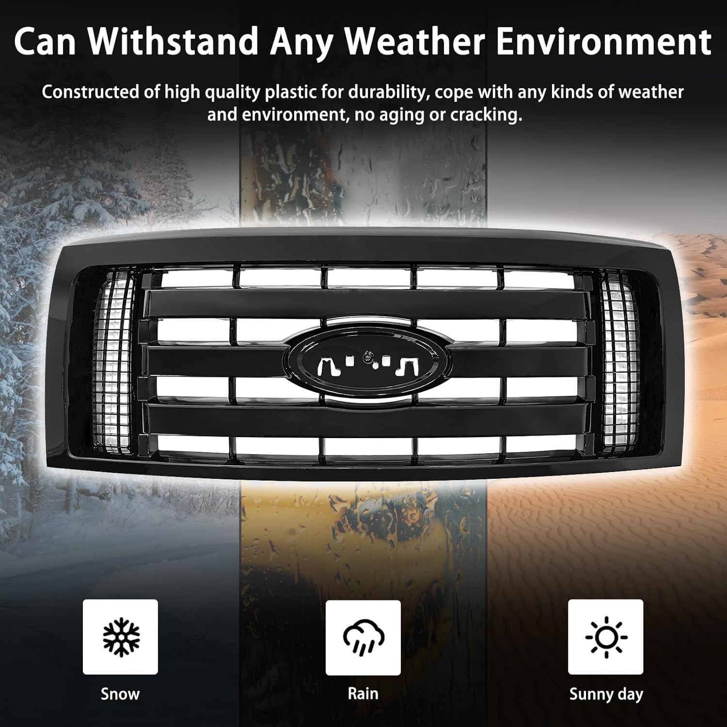 Bewild Front Bumper Grille Assembly Compatible with 2009-2014 Ford F-150 F150 XLT, Housing and Insert Grille Assembly Guards Replacement 9L3Z8200D FO1200511 (Black)