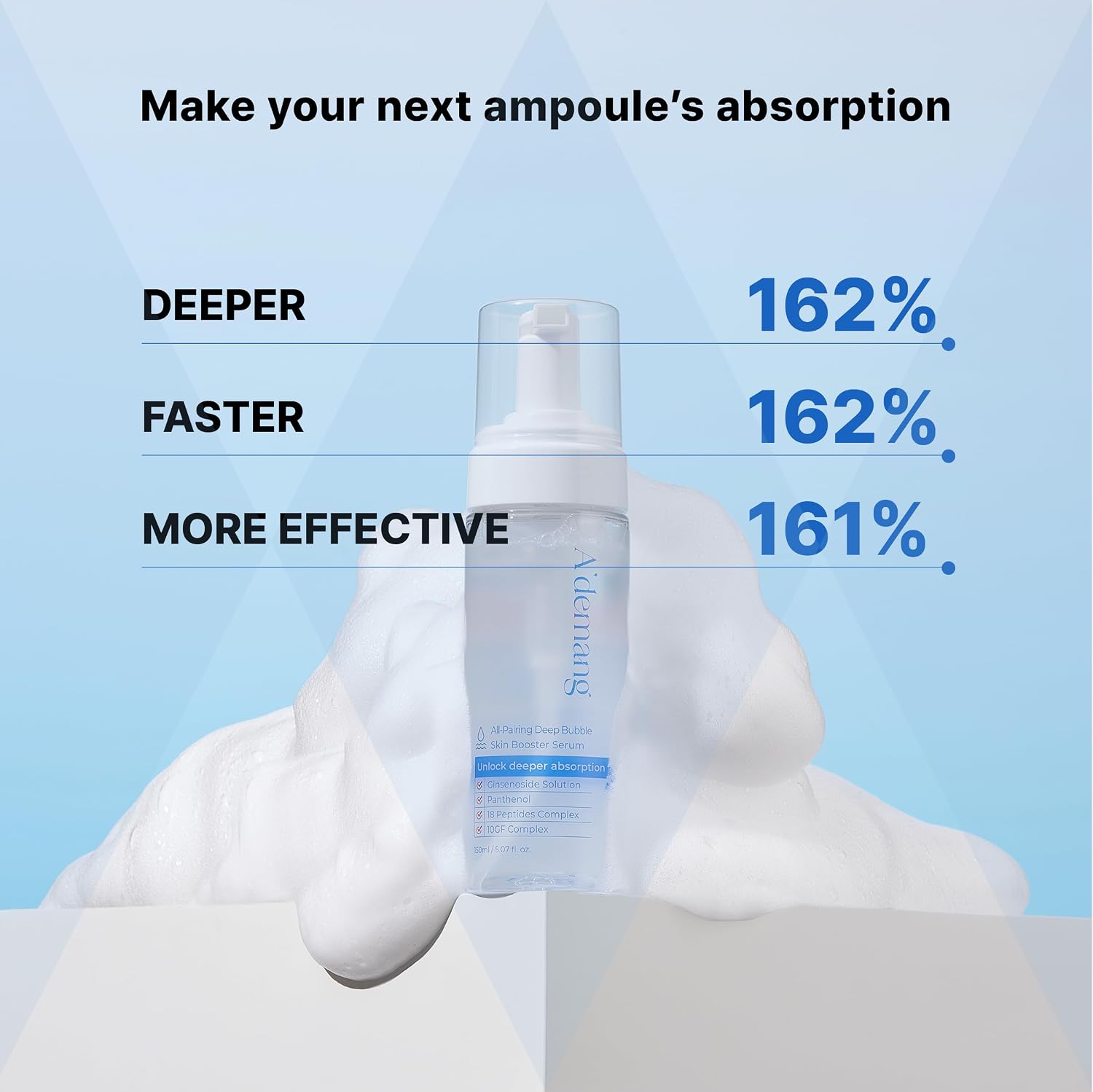 A’demang All-Pairing Deep Bubble Skin Booster – with Saponin Bubbles & Ginseng Extract for Fast Absorption, Hydration & Radiance, Pre-Serum, 150ml [5.07 fl oz]