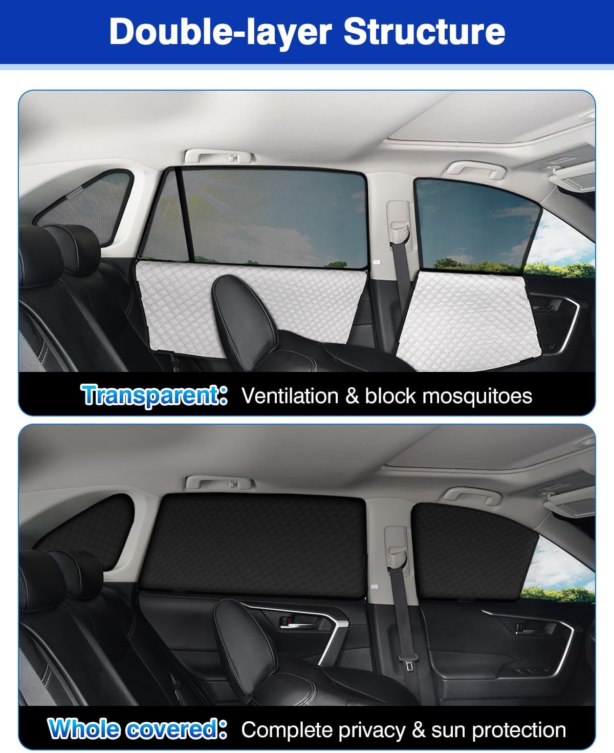 Powerty Side Window Shades for 2019-2025 Toyota RAV4 Accessories, Upgrade Double-Layer Side Rear Window Covers 6 Pack Light Block Car Privacy Cutains Shades for Baby, Camping, Napping, Sleeping
