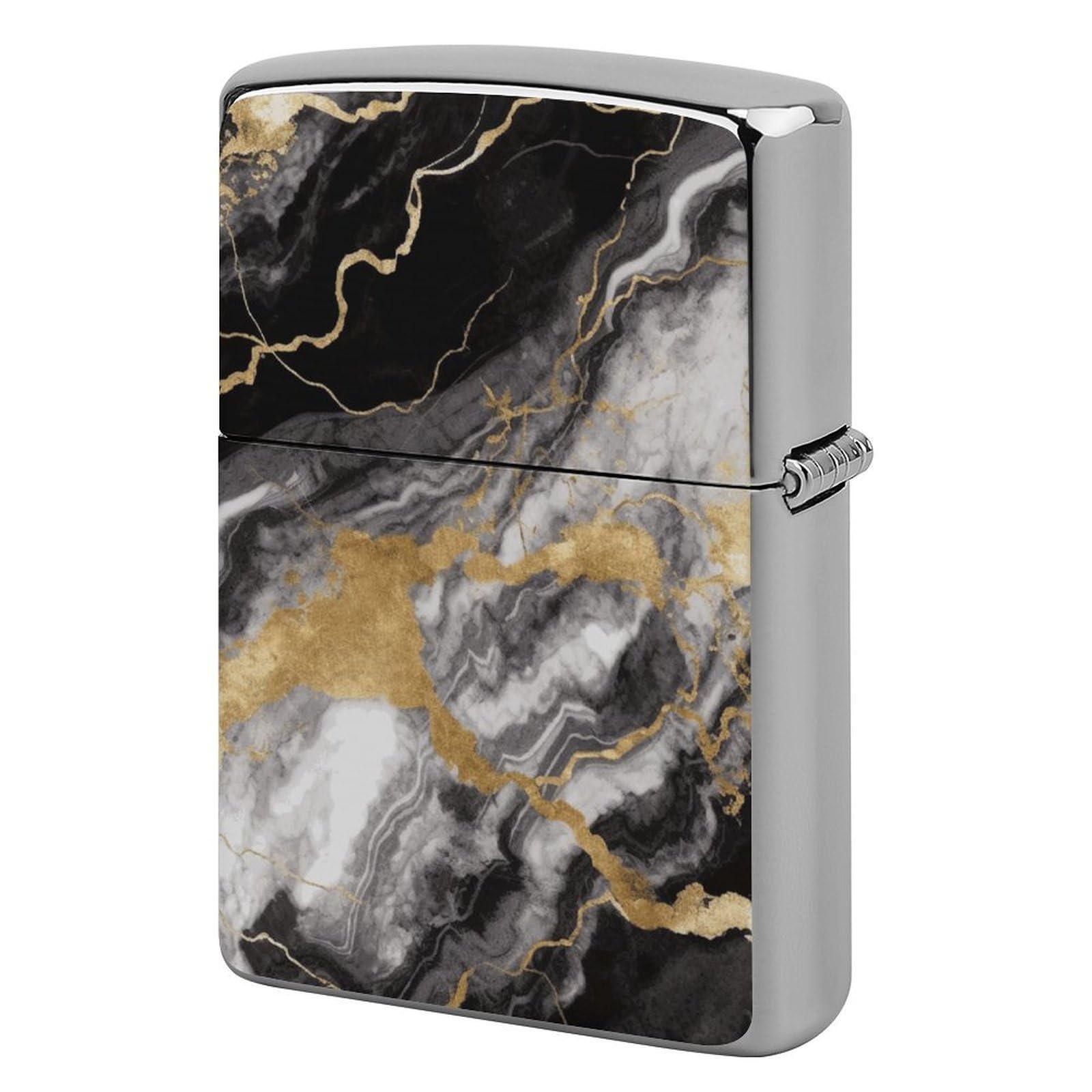 Black White Gold Foil Marble Lighter Case for Men, Personalized Lighter Cover for Valentine's Day Gifts, Flip-Top Lighters Shell for Outdoor, Portable Lighters Protective Sleeve