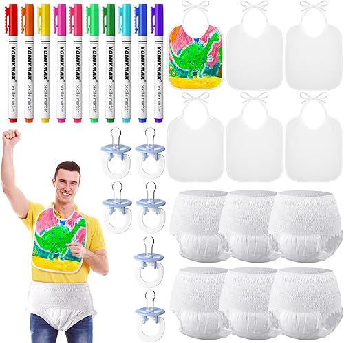 Miniatura 1 de Juego de 6 juegos de chupete de botella para baby shower, divertidos baberos de plástico para bebés, pañales desechables, juegos de revelación de