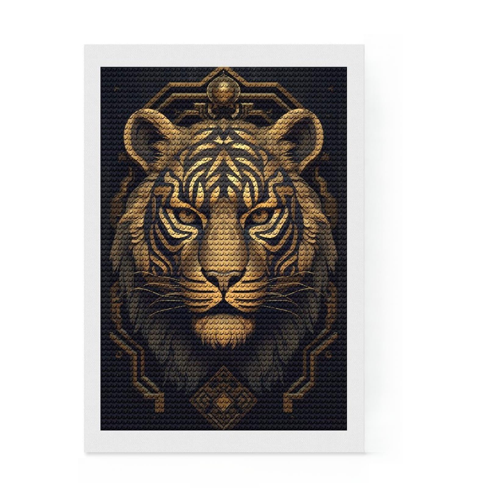 Junmoney Golden Tiger Art Diamond Art Canvas 8"x12", for Teens, Modern Decor, Easy to Enjoy, Holiday Gift Idea, Pleasing Wall Art Project