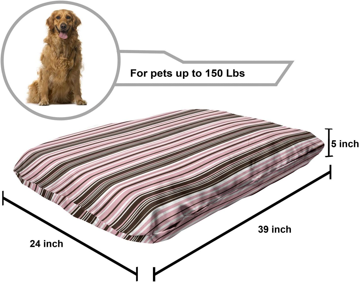 review Lunarable Brown Pet Bed, Little Stars in Circles Pink Hearts Polka Dots on Dark Backdrop, Chew Resistant Pad for Dogs and Cats Cushion with Removable Cover, 24