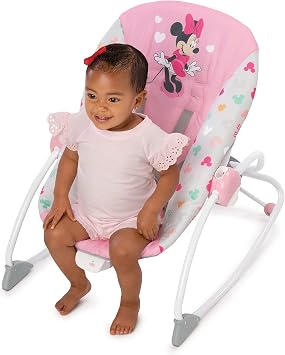 Bright Starts Disney Baby Minnie Mouse with Vibrating and Removable Toy Bar, Swinging Toy Cradle from Baby to Walker - Forever Besties, Newborn and Above