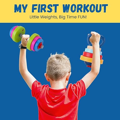 Miniatura 4 de Juego de pesas para niños, equipo de juguete de entrenamiento ajustable 3 en 1 para niños, ejercicio de simulación, gimnasio para principiantes,