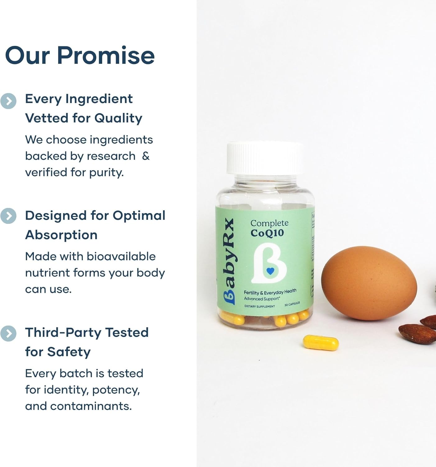 BabyRx Complete CoQ10 – 200mg Coenzyme Q10 with Selenium & Calcium – Doctor-Approved Fertility Support for Egg & Sperm Health, Energy, Heart & Conception – 30 Capsules