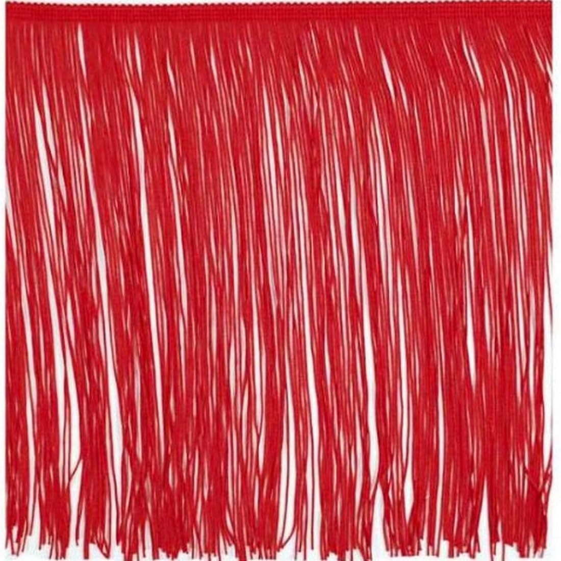 Trims By The Yard 12" Chainette Fringe Trim, Polyester-Made Decorative Fringe Trim, For Costumes, Home Decor, and Party Decorations, Durable Fringes, 20-Yard Cut, Red