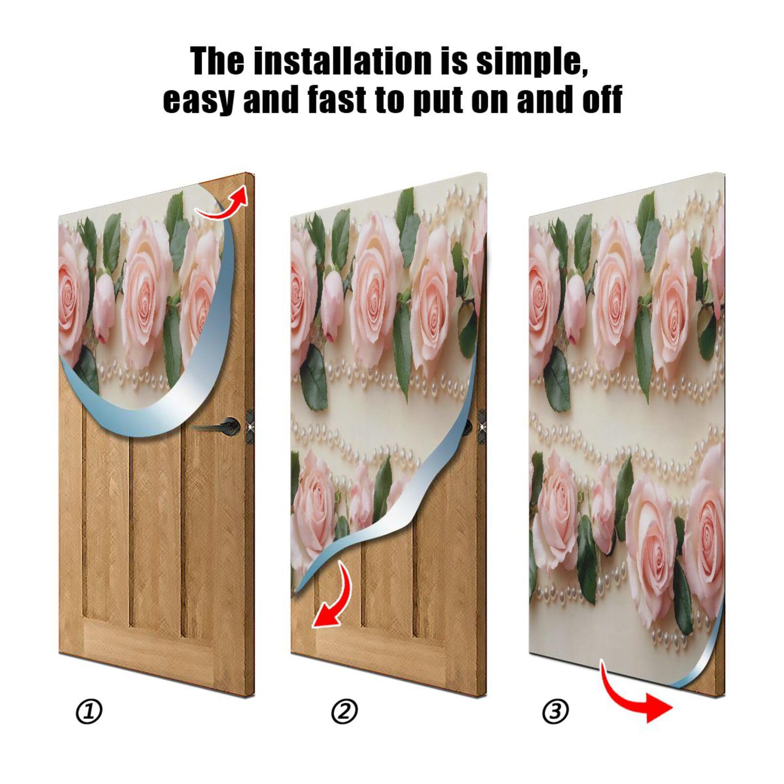 FLildon Roses & Pearls Pattern Valentine's Day Door Cover Decoration, Party Accessory Porch Decor for Festive Ornament Room Door Covers 32 x 79 Inch