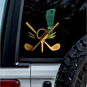 No Background - Waterproof Car Sticker Decal of Golf Ball with Crossed Clubs for Laptops, Water Bottles, Cars, Trucks, Wall Ideal Gift 2 Pcs Metallic Gold, 8.2 x 7.0 |K15914GO